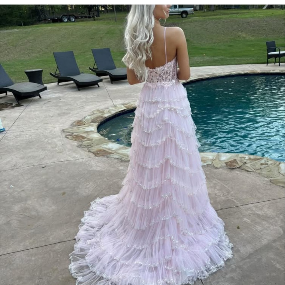 Sherri Hill size 00 pastel pink Ruffles galore. Worn once